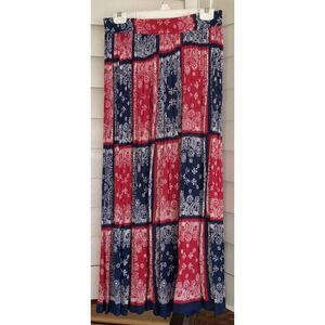 Vtg Take Two Full‎ Skirt Women M Red White Blue Patchwork Bandanna Maxi Western